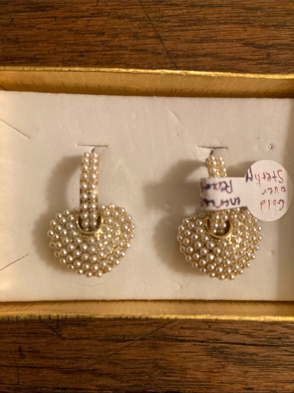 Encrusted Pearl Hoop/Huggies Heart 💛Earrings Gold over 925 Sterling Silver NWT